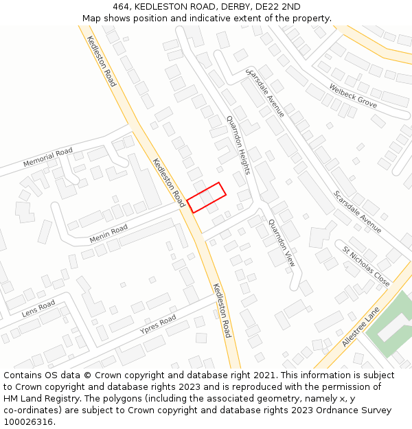 464, KEDLESTON ROAD, DERBY, DE22 2ND: Location map and indicative extent of plot