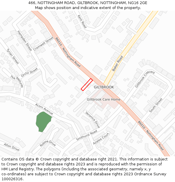 466, NOTTINGHAM ROAD, GILTBROOK, NOTTINGHAM, NG16 2GE: Location map and indicative extent of plot