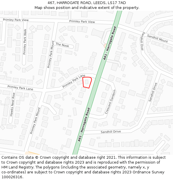 467, HARROGATE ROAD, LEEDS, LS17 7AD: Location map and indicative extent of plot