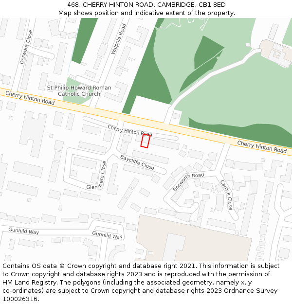 468, CHERRY HINTON ROAD, CAMBRIDGE, CB1 8ED: Location map and indicative extent of plot