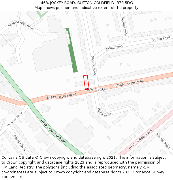 468, JOCKEY ROAD, SUTTON COLDFIELD, B73 5DG: Location map and indicative extent of plot