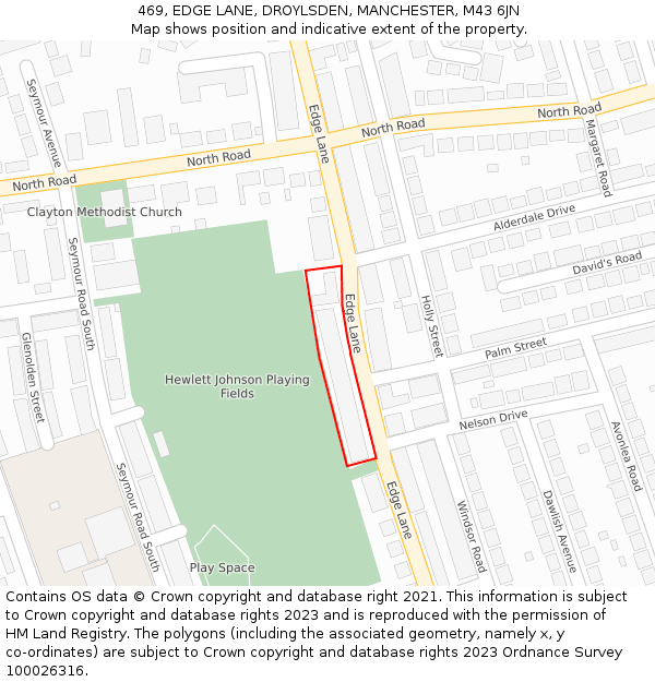 469, EDGE LANE, DROYLSDEN, MANCHESTER, M43 6JN: Location map and indicative extent of plot