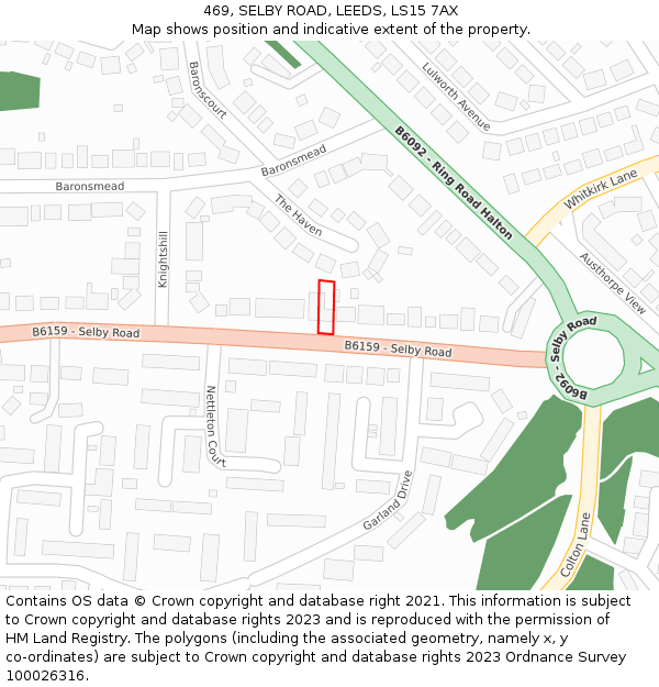 469, SELBY ROAD, LEEDS, LS15 7AX: Location map and indicative extent of plot