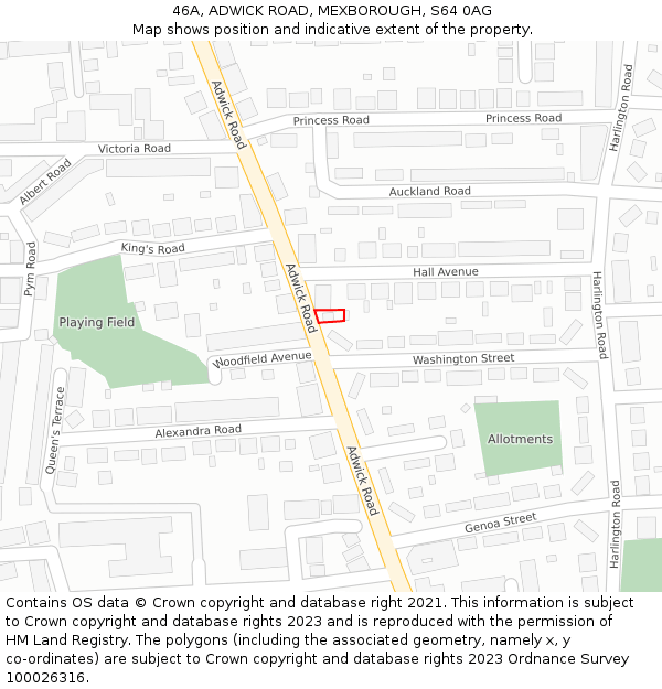 46A, ADWICK ROAD, MEXBOROUGH, S64 0AG: Location map and indicative extent of plot