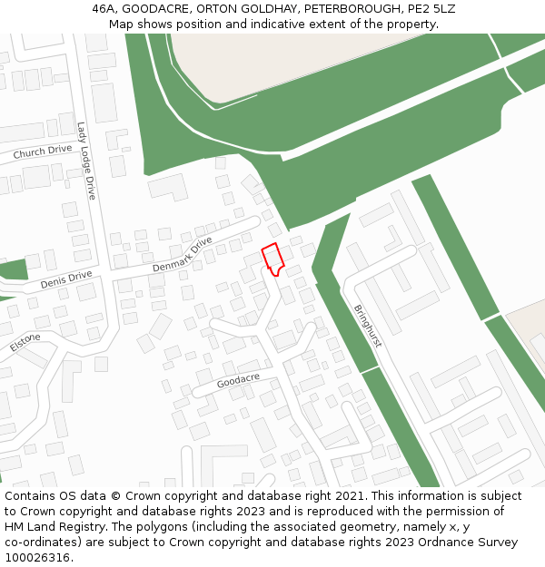 46A, GOODACRE, ORTON GOLDHAY, PETERBOROUGH, PE2 5LZ: Location map and indicative extent of plot