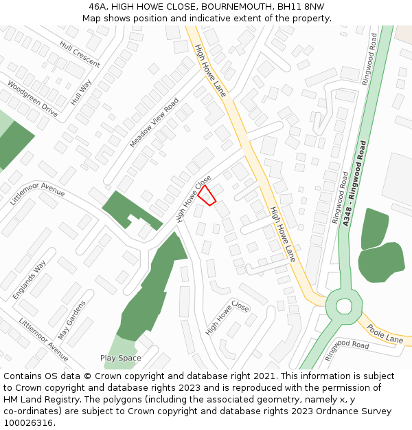 46A, HIGH HOWE CLOSE, BOURNEMOUTH, BH11 8NW: Location map and indicative extent of plot