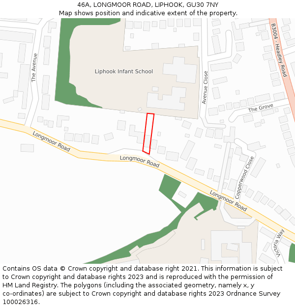46A, LONGMOOR ROAD, LIPHOOK, GU30 7NY: Location map and indicative extent of plot