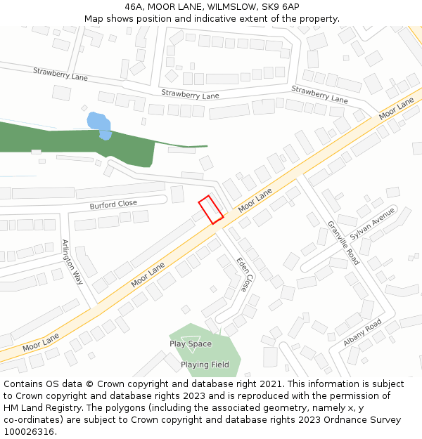 46A, MOOR LANE, WILMSLOW, SK9 6AP: Location map and indicative extent of plot