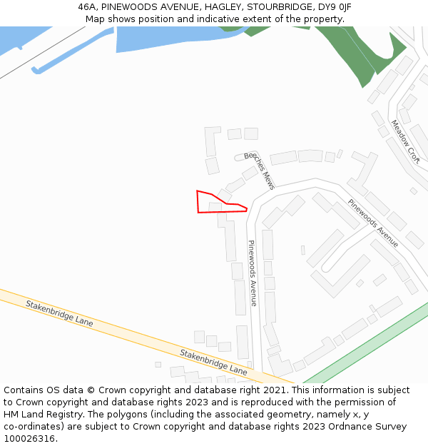 46A, PINEWOODS AVENUE, HAGLEY, STOURBRIDGE, DY9 0JF: Location map and indicative extent of plot