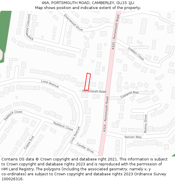 46A, PORTSMOUTH ROAD, CAMBERLEY, GU15 1JU: Location map and indicative extent of plot