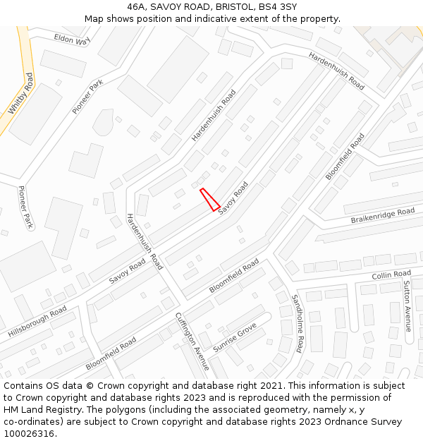 46A, SAVOY ROAD, BRISTOL, BS4 3SY: Location map and indicative extent of plot
