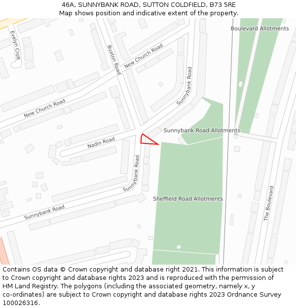 46A, SUNNYBANK ROAD, SUTTON COLDFIELD, B73 5RE: Location map and indicative extent of plot