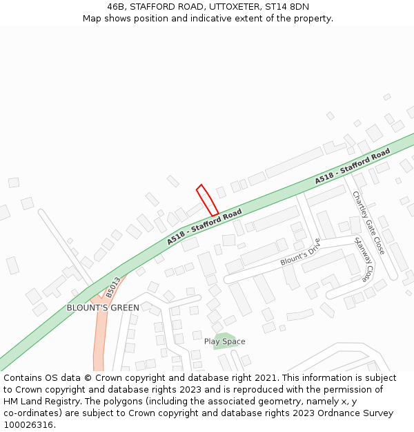 46B, STAFFORD ROAD, UTTOXETER, ST14 8DN: Location map and indicative extent of plot