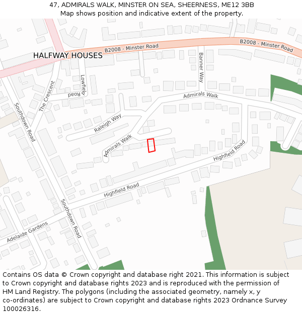 47, ADMIRALS WALK, MINSTER ON SEA, SHEERNESS, ME12 3BB: Location map and indicative extent of plot