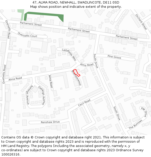 47, ALMA ROAD, NEWHALL, SWADLINCOTE, DE11 0SD: Location map and indicative extent of plot