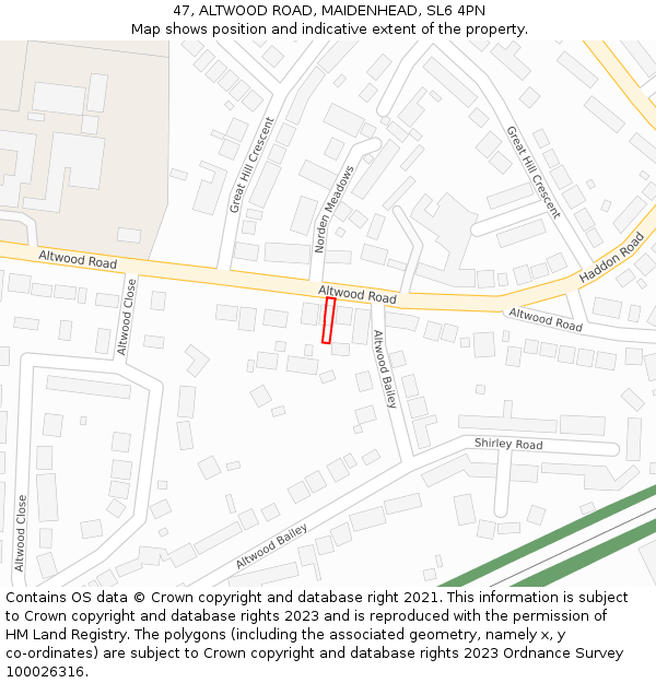 47, ALTWOOD ROAD, MAIDENHEAD, SL6 4PN: Location map and indicative extent of plot