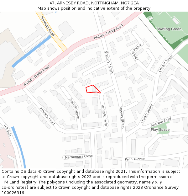 47, ARNESBY ROAD, NOTTINGHAM, NG7 2EA: Location map and indicative extent of plot
