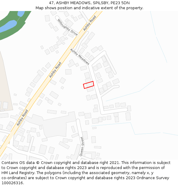 47, ASHBY MEADOWS, SPILSBY, PE23 5DN: Location map and indicative extent of plot