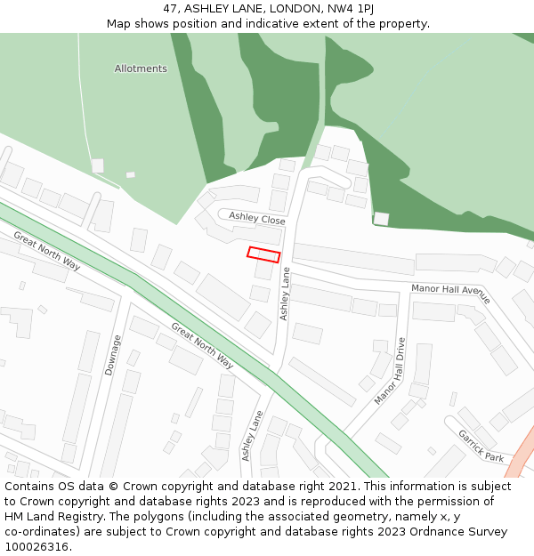 47, ASHLEY LANE, LONDON, NW4 1PJ: Location map and indicative extent of plot