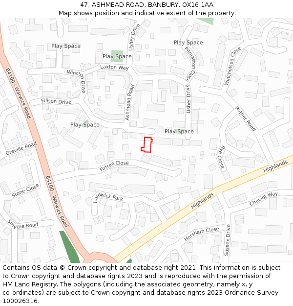 47, ASHMEAD ROAD, BANBURY, OX16 1AA: Location map and indicative extent of plot