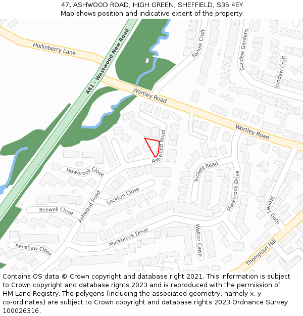 47, ASHWOOD ROAD, HIGH GREEN, SHEFFIELD, S35 4EY: Location map and indicative extent of plot