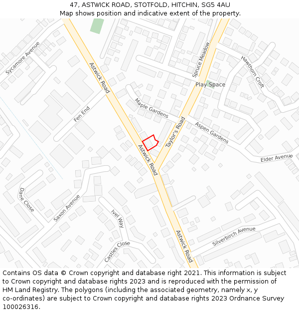 47, ASTWICK ROAD, STOTFOLD, HITCHIN, SG5 4AU: Location map and indicative extent of plot