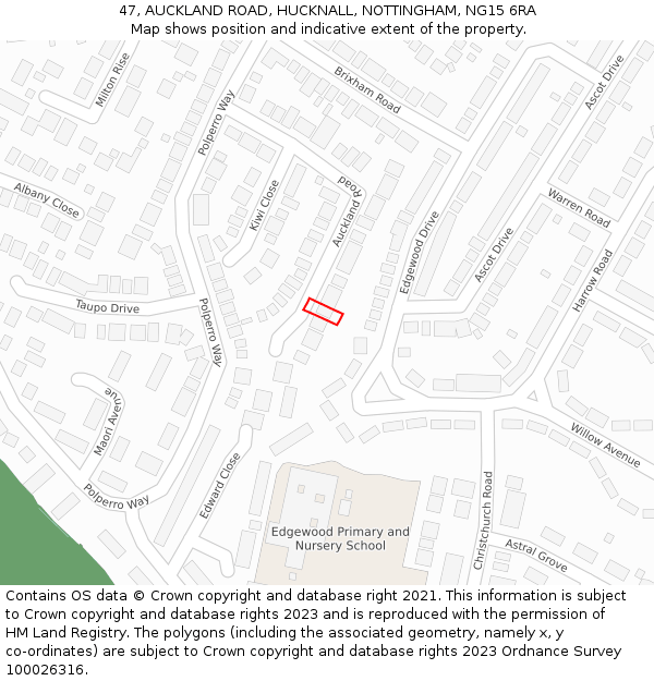 47, AUCKLAND ROAD, HUCKNALL, NOTTINGHAM, NG15 6RA: Location map and indicative extent of plot