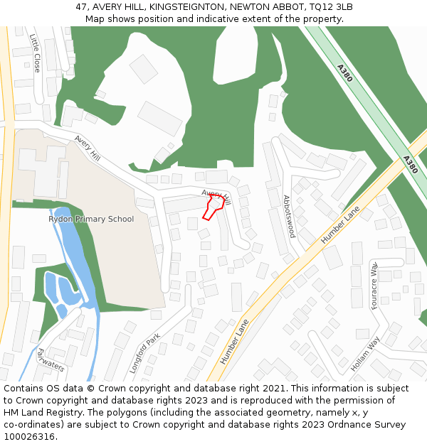 47, AVERY HILL, KINGSTEIGNTON, NEWTON ABBOT, TQ12 3LB: Location map and indicative extent of plot