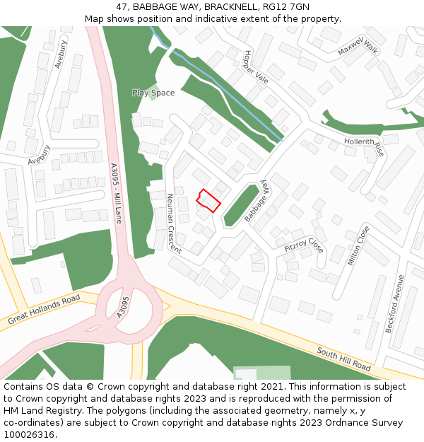 47, BABBAGE WAY, BRACKNELL, RG12 7GN: Location map and indicative extent of plot