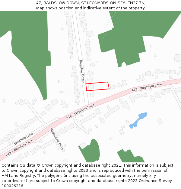 47, BALDSLOW DOWN, ST LEONARDS-ON-SEA, TN37 7NJ: Location map and indicative extent of plot