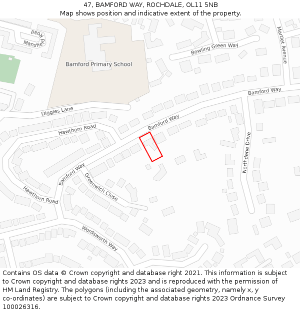 47, BAMFORD WAY, ROCHDALE, OL11 5NB: Location map and indicative extent of plot