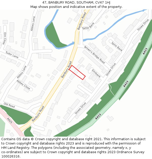 47, BANBURY ROAD, SOUTHAM, CV47 1HJ: Location map and indicative extent of plot