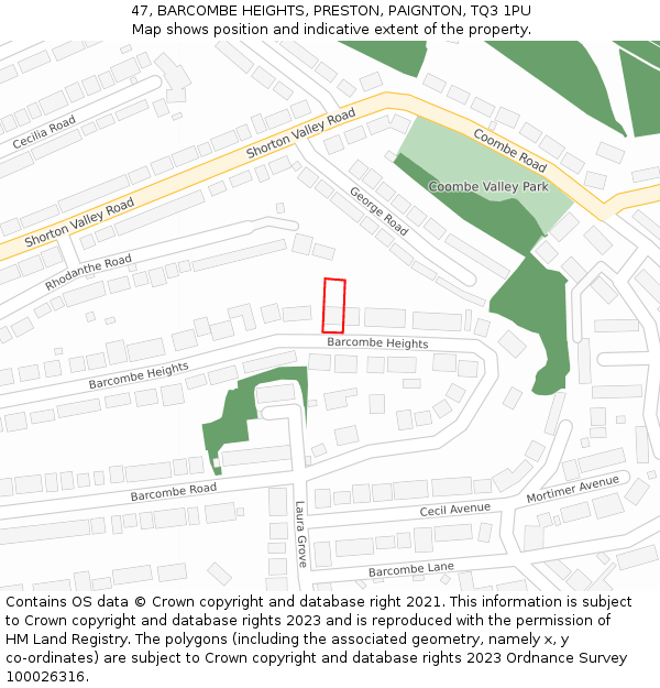 47, BARCOMBE HEIGHTS, PRESTON, PAIGNTON, TQ3 1PU: Location map and indicative extent of plot