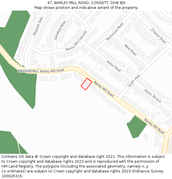 47, BARLEY MILL ROAD, CONSETT, DH8 8JS: Location map and indicative extent of plot