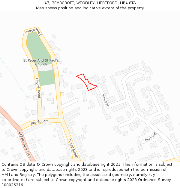 47, BEARCROFT, WEOBLEY, HEREFORD, HR4 8TA: Location map and indicative extent of plot