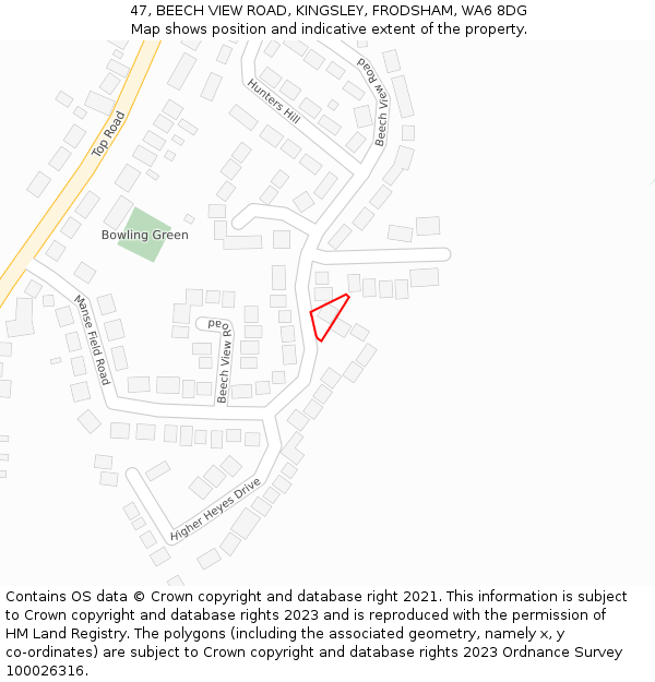 47, BEECH VIEW ROAD, KINGSLEY, FRODSHAM, WA6 8DG: Location map and indicative extent of plot