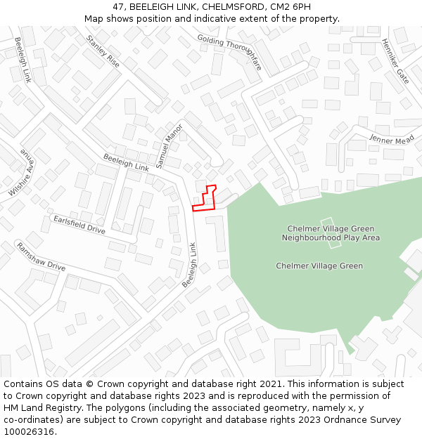 47, BEELEIGH LINK, CHELMSFORD, CM2 6PH: Location map and indicative extent of plot