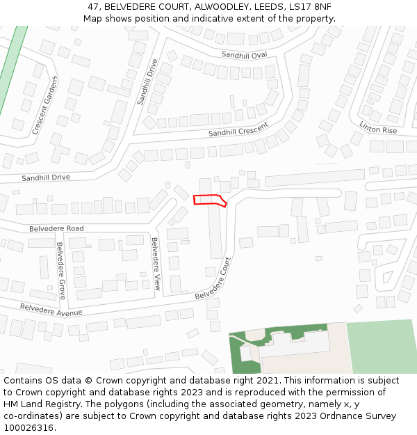 47, BELVEDERE COURT, ALWOODLEY, LEEDS, LS17 8NF: Location map and indicative extent of plot
