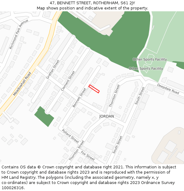 47, BENNETT STREET, ROTHERHAM, S61 2JY: Location map and indicative extent of plot