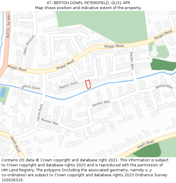 47, BEPTON DOWN, PETERSFIELD, GU31 4PR: Location map and indicative extent of plot