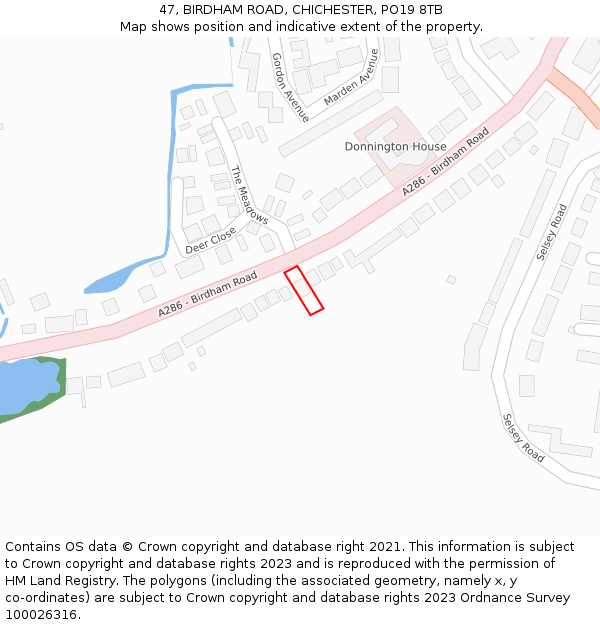 47, BIRDHAM ROAD, CHICHESTER, PO19 8TB: Location map and indicative extent of plot