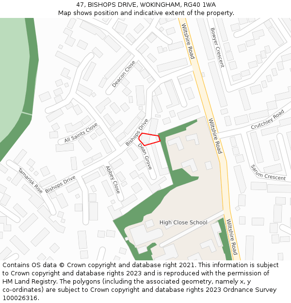 47, BISHOPS DRIVE, WOKINGHAM, RG40 1WA: Location map and indicative extent of plot