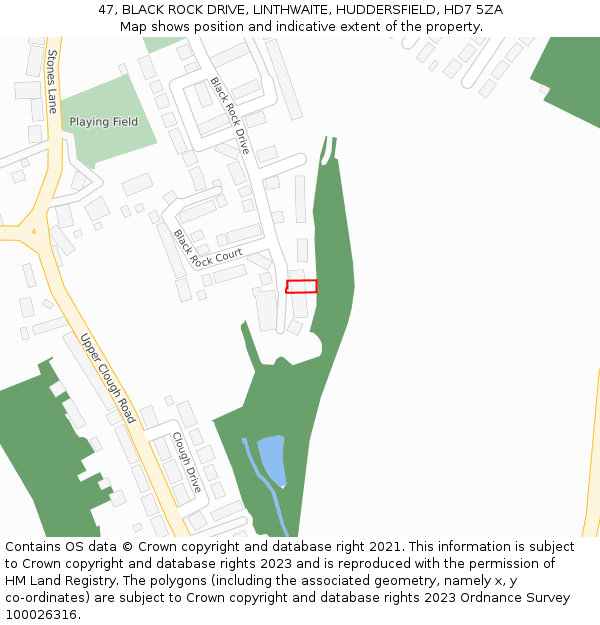 47, BLACK ROCK DRIVE, LINTHWAITE, HUDDERSFIELD, HD7 5ZA: Location map and indicative extent of plot