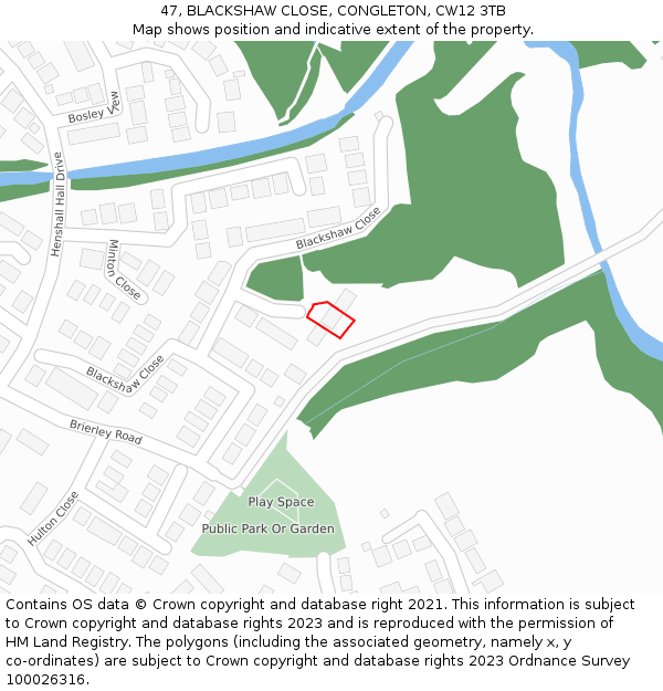 47, BLACKSHAW CLOSE, CONGLETON, CW12 3TB: Location map and indicative extent of plot