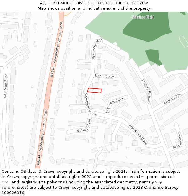47, BLAKEMORE DRIVE, SUTTON COLDFIELD, B75 7RW: Location map and indicative extent of plot