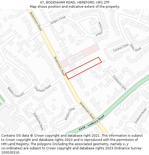 47, BODENHAM ROAD, HEREFORD, HR1 2TP: Location map and indicative extent of plot