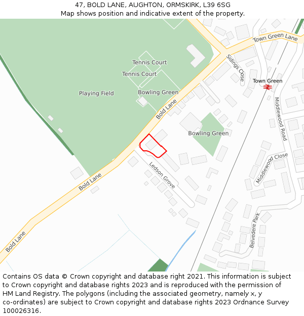 47, BOLD LANE, AUGHTON, ORMSKIRK, L39 6SG: Location map and indicative extent of plot