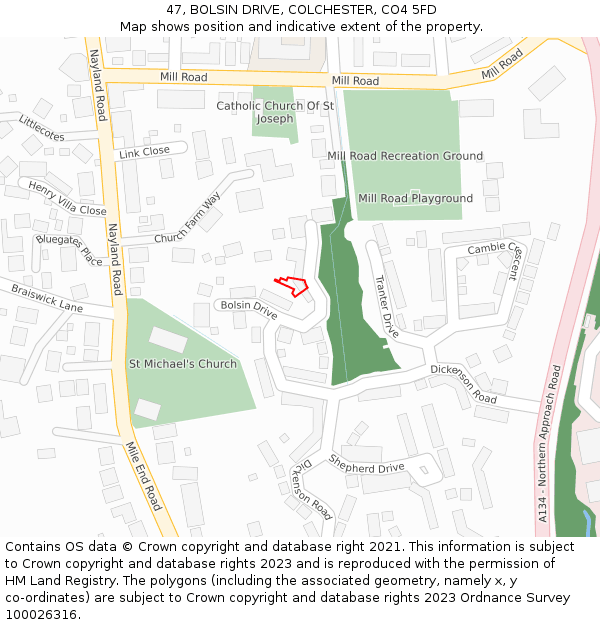 47, BOLSIN DRIVE, COLCHESTER, CO4 5FD: Location map and indicative extent of plot