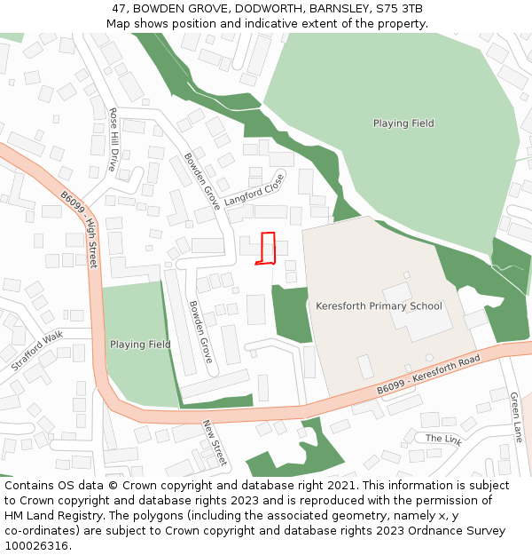47, BOWDEN GROVE, DODWORTH, BARNSLEY, S75 3TB: Location map and indicative extent of plot