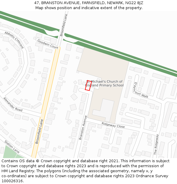 47, BRANSTON AVENUE, FARNSFIELD, NEWARK, NG22 8JZ: Location map and indicative extent of plot